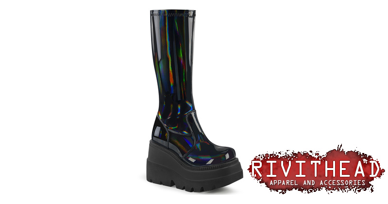 SHAKER-65 Black Patent Hologram Platform Boots