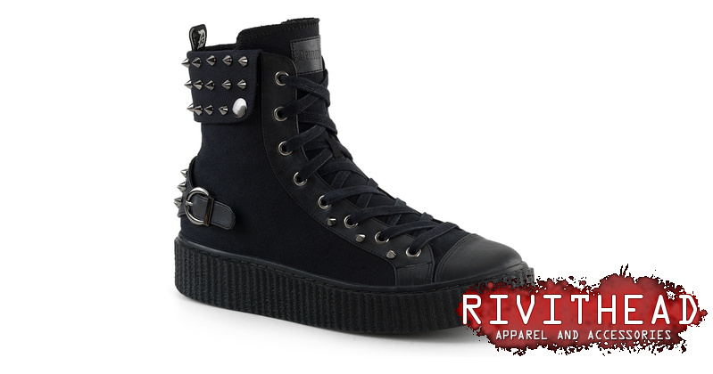 SNEEKER-266 Spiked Black Canvas Sneaker Boots