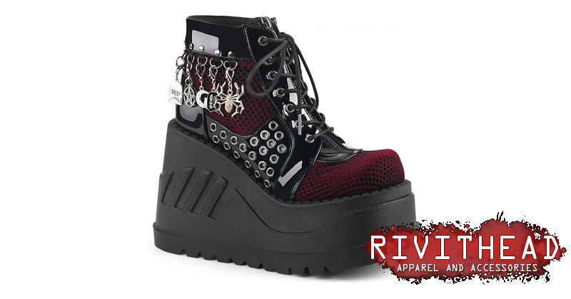 STOMP-18 Burgundy Velvet & Black Patent Platform Boots