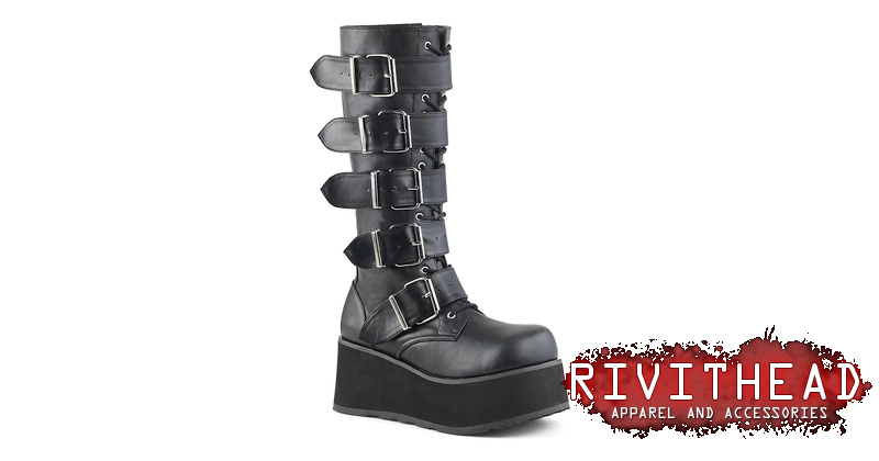 Trashville-518 Black PU Platform Boots for Alternative Fashion