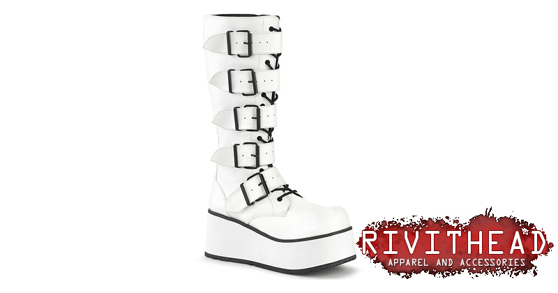 Mens Trashville-518 White Platform Boots 3 1/4 Inch