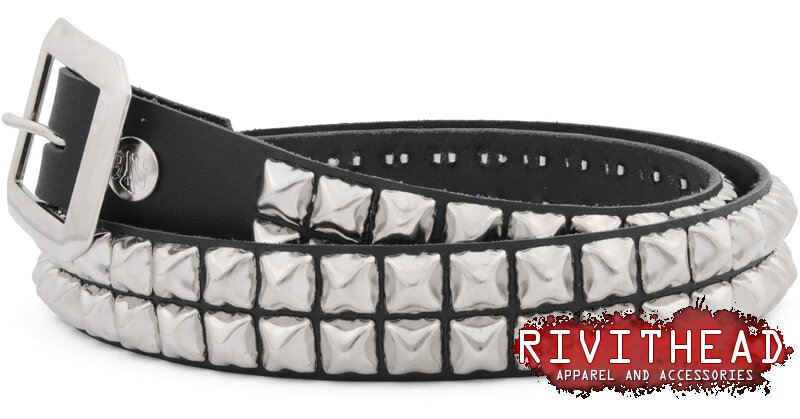3 Row Vintage Black Pyramid Studded Leather Belt - SPECIAL