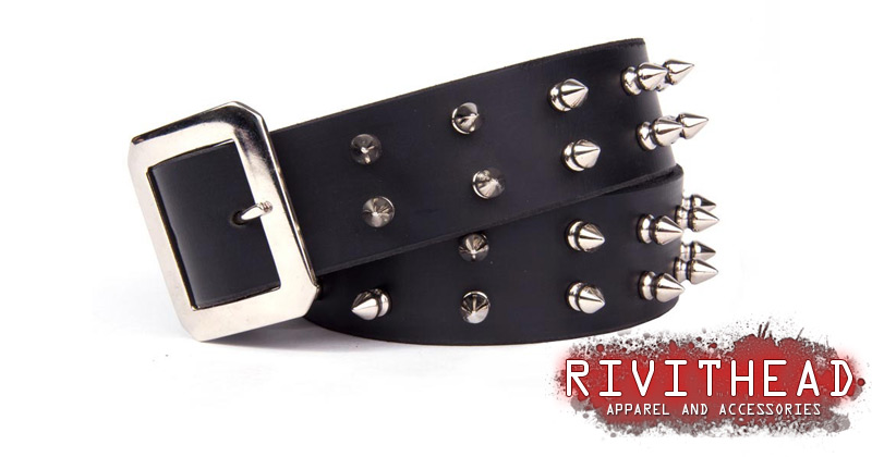 Black Leather Belt with One Row of Spikes