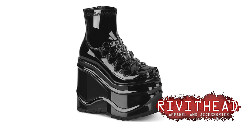 WAVE-110 Black Patent 6 Inch Platform Boots with Spikes
