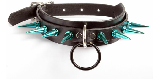 激レアコレクタブル!! Loco Box The Choker CA3080 Leather Choker with vibrant Blue Spikes and Black O-ring