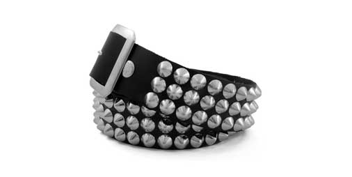 Black Leather Rocker Belt with 3 Rows of Cone Studs