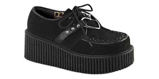 CREEPER-206 Black Vegan Creeper Shoes with Heart Ring