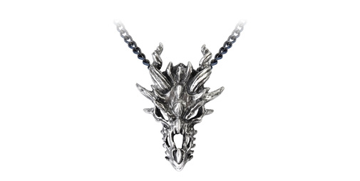 Dragon Skull Pendant Necklace in Fine Pewter, 21 Inch Chain