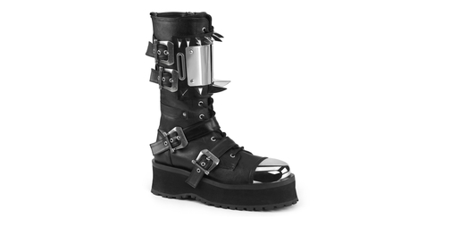 GRAVEDIGGER-250 Black PU, Metal Toe Boot, Gothic Boot, Demonia Shoes –  BootyCocktails