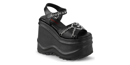 Demonia WAVE-09 6 Wedge PF Ankle Strap Sandal - Blk Vegan Leather, 9