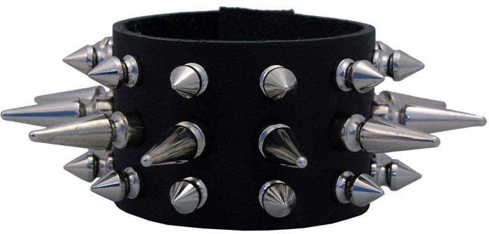 Leather Wristband with short and long spikes