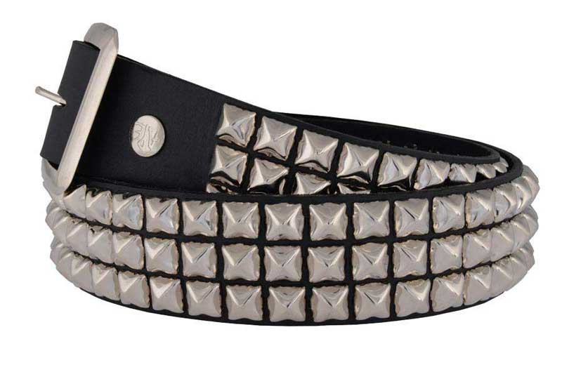 3 Row Pyramid Stud Belt - Real Leather Made in the USA.