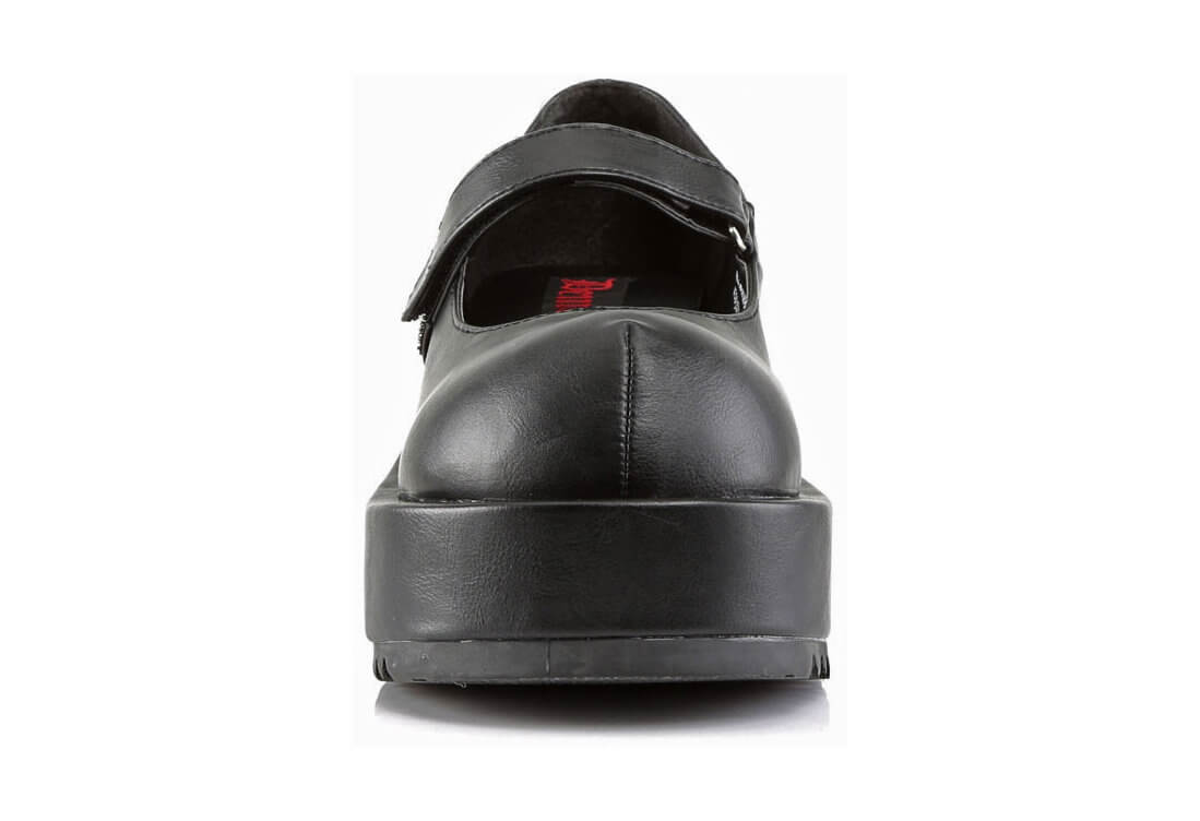 black leather flat dolly shoes