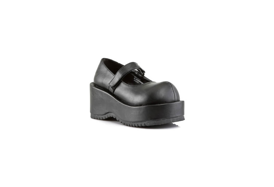 black leather dolly shoes