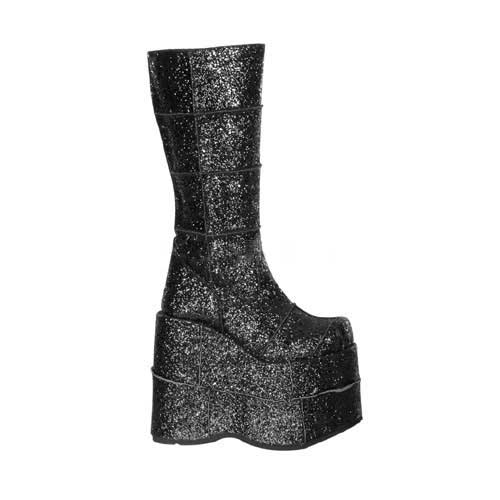 STACK301G Black Glitter Platform Boots