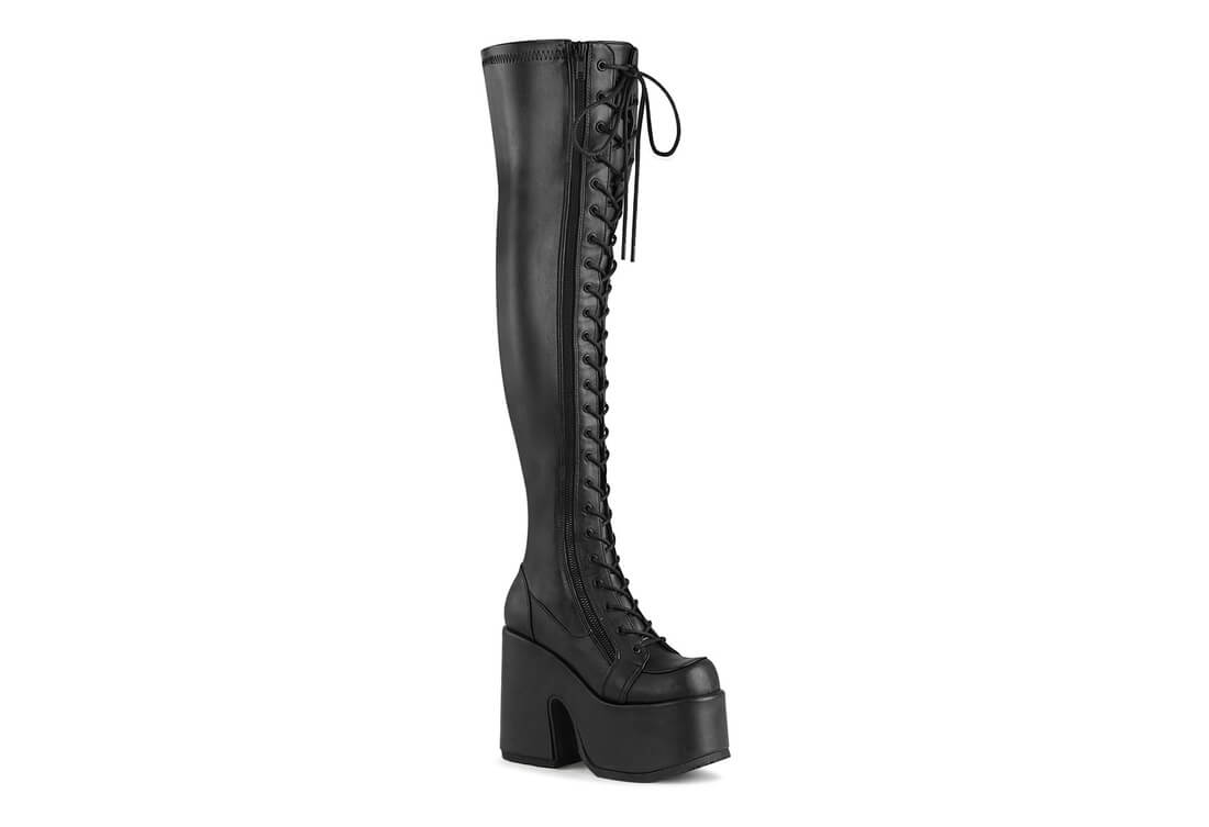 black thigh high boots 3 inch heel