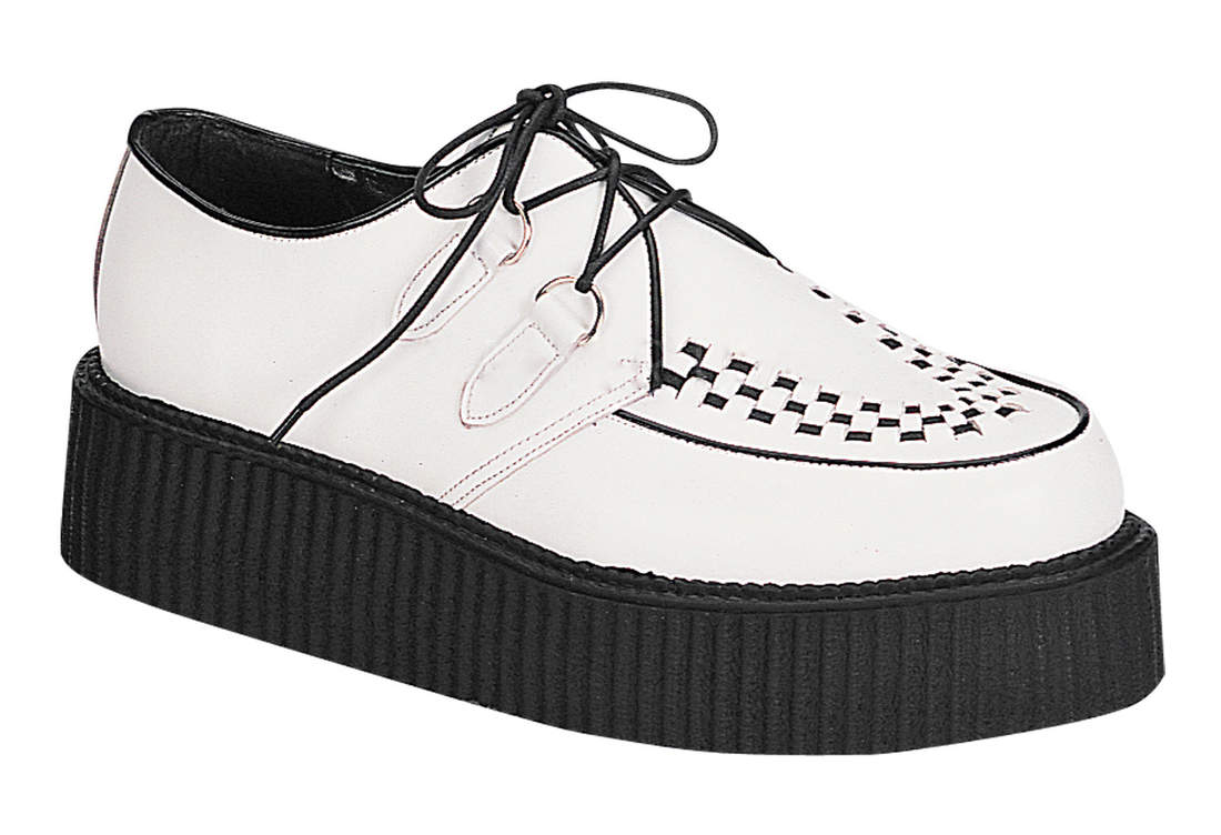 CREEPER-402 White Leather Creeper Shoes