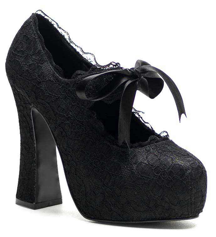 black lace platform heels