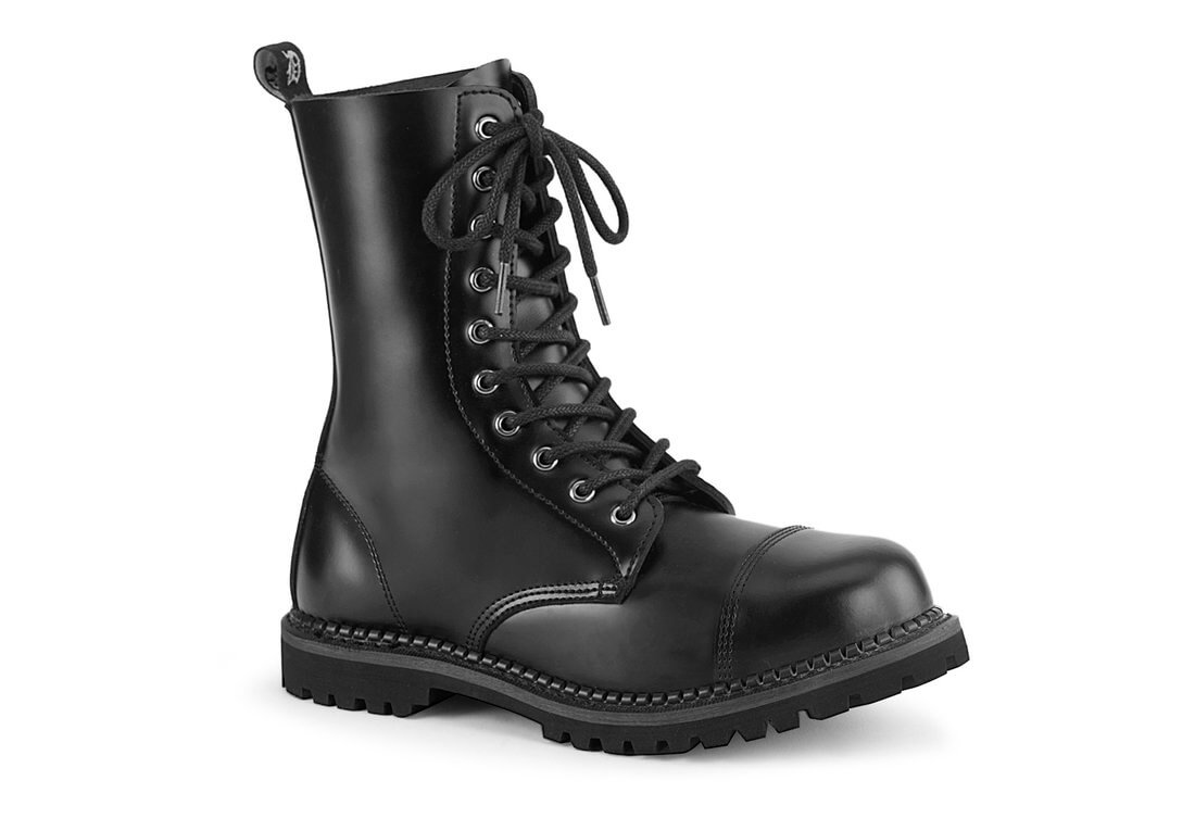 Black Leather Steel Toe Combat Boots
