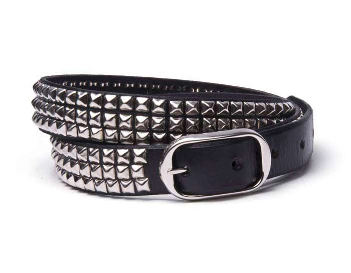 Leather belt with three rows of mini pyramid studs