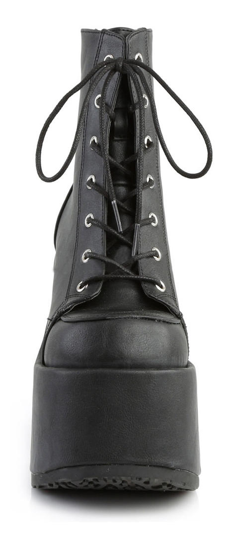 CAMEL-203 Black Vegan Leather Platform Boots - 7 Inch Heel