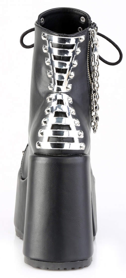 Demonia Camel-208 Black Vegan Leather Platform Boots 5in