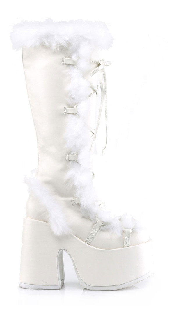 Camel-311 Demonia Platform Boots in White Vegan Suede