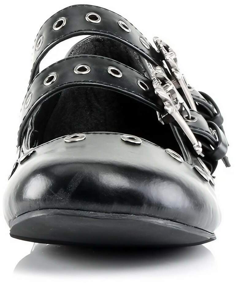 DEMONIA DAISY-03 ぺたんこパンプス ダブルドクロバックル デモニア◆取り寄せ DAISY-03 Skull Buckle Flats by Demonia - Black PU Shoes