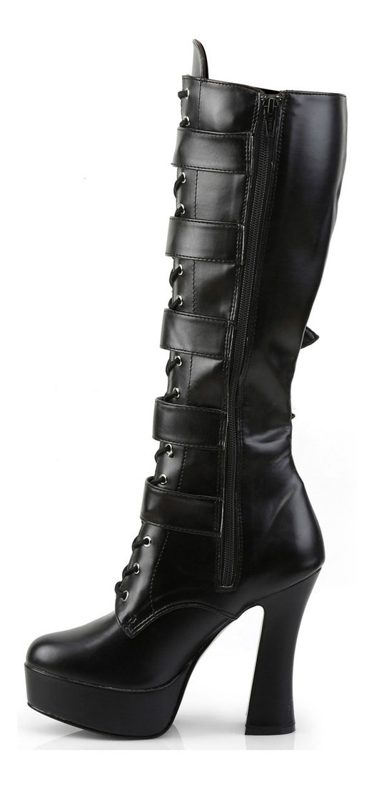 Electra-2042 Black Platform Boots with Buckles & Zipper