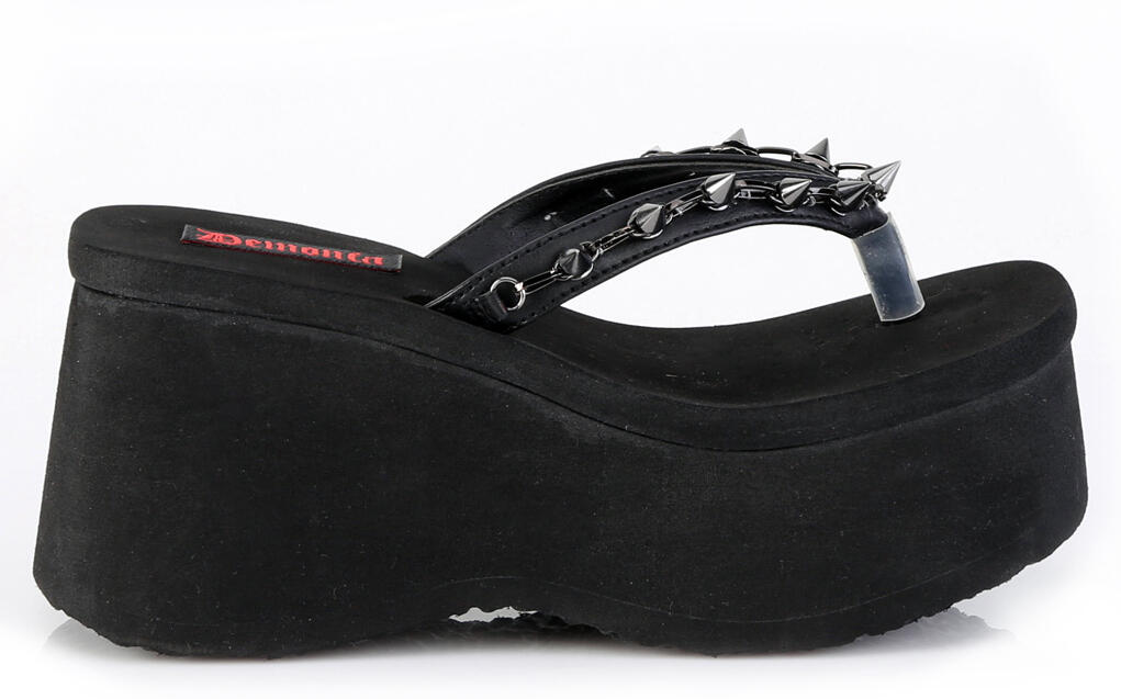 Demonia FUNN-35 Black Vegan Leather Platform Sandal
