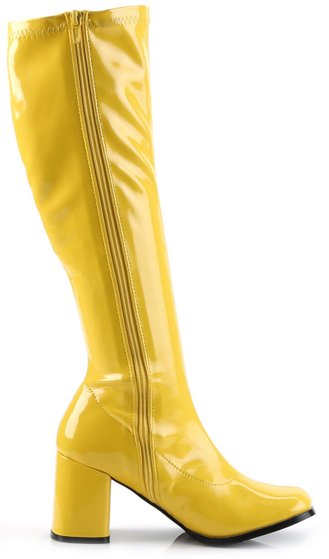 Yellow GOGO-300 Knee-High Go-Go Boots with 3 Inch Heel