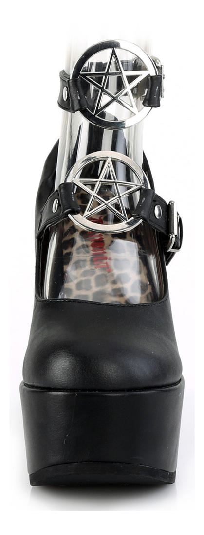 POISON-99 Black Mary Jane Platforms with Pentagrams