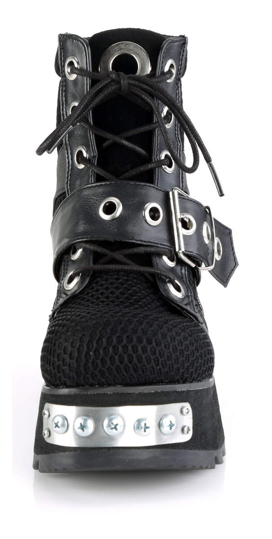 Demonia SCENE-53 3 1/2inch PF Lace-Up Ankle Boot◆取り寄せ SCENE-53 Platform Boots with Buckle Strap and net overlay