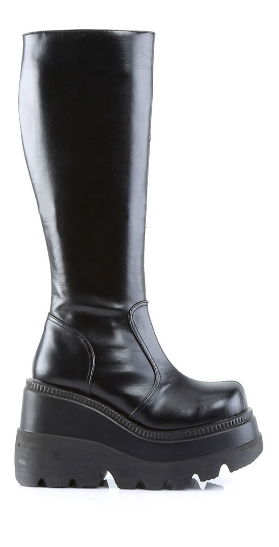 demonia shaker 100 厚底ロングブーツ SHAKER-100 Black Platform Boots by Demonia - 4.5