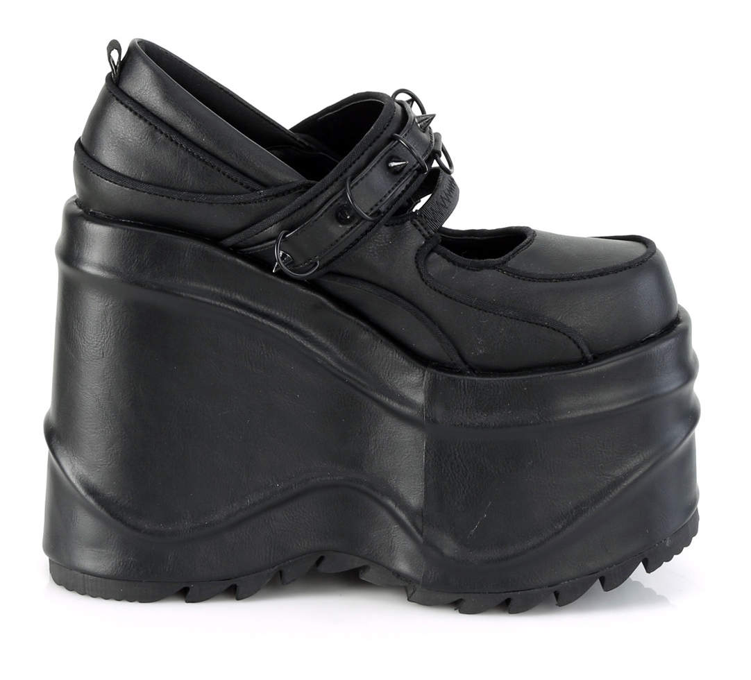 WAVE-48 Black Gothic Mary Jane Platforms with Spikes