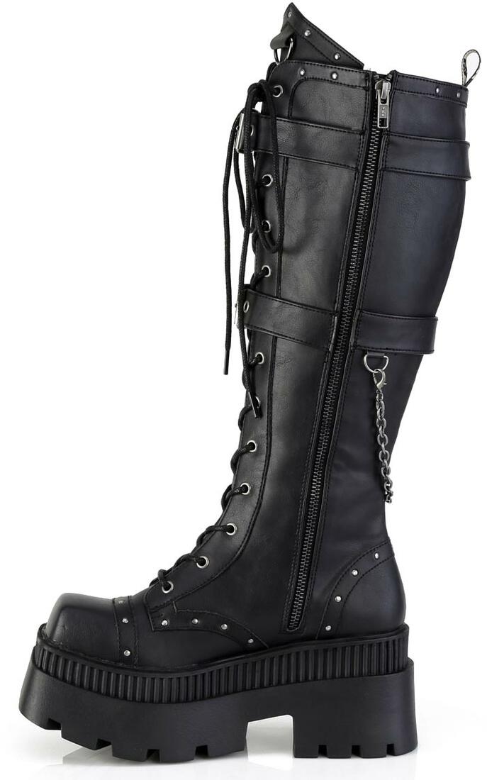 【未使用品】Demonia WRATH-205 ブラック コンバットブーツ Demonia Wrath-205 Women's Square-Toe Knee High Platform Boots