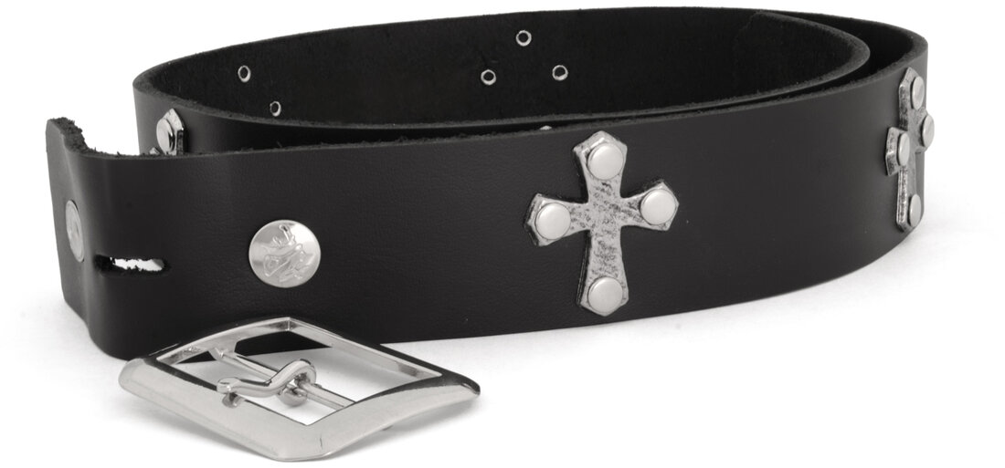 Leather Belt with Angled Crosses and Removable Belt Buckle display picture 3