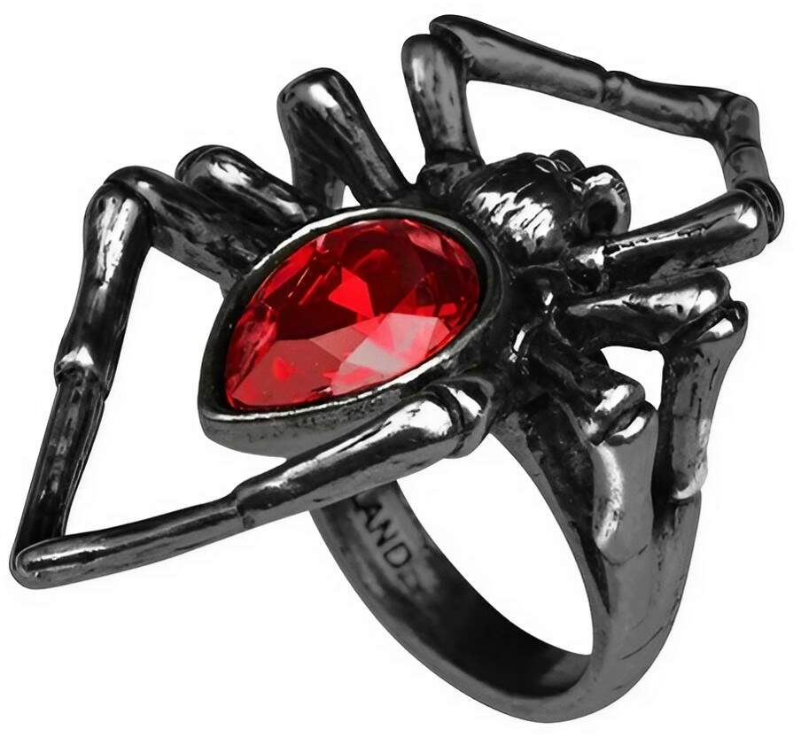 Striking Black Widow Alchemy Ring with Red Crystal Striking Black Widow Alchemy Ring with Red Crystal