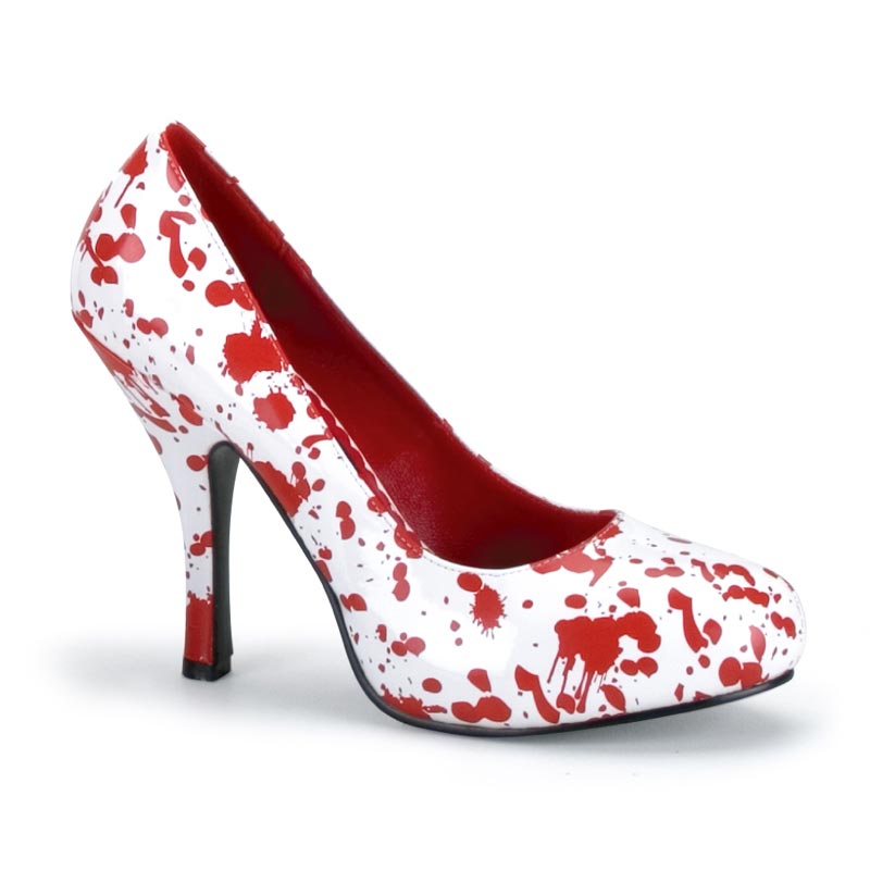 BLOODY-12 White Red Heels - 5 Inch Blood Spatter Shoes
