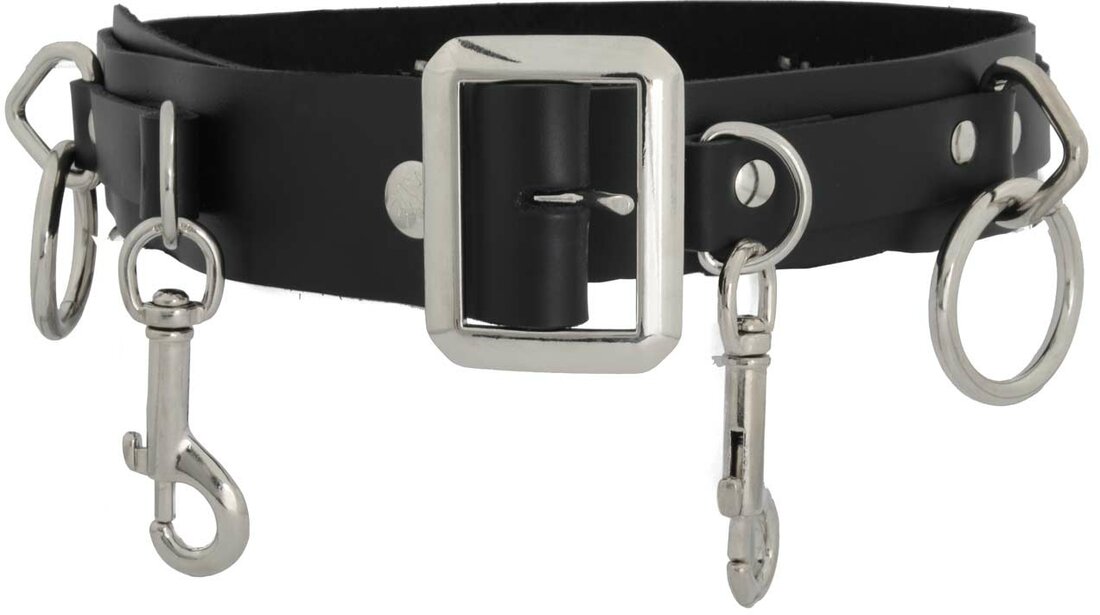 5-Ring Gothic Leather Bondage Belt with Detachable Buckle display picture 1