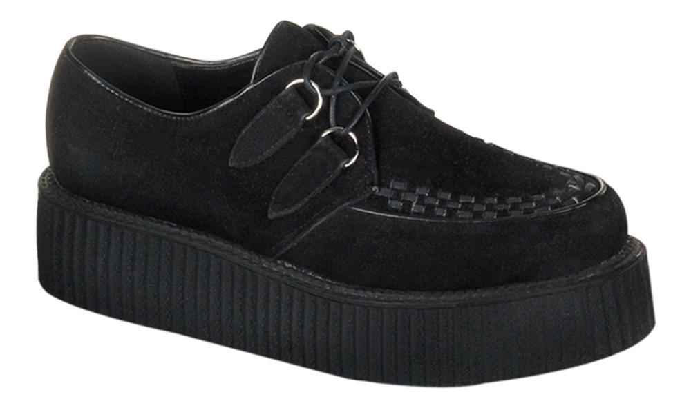CREEPER-402S Black Suede Creeper Shoes with Coffin Compartment