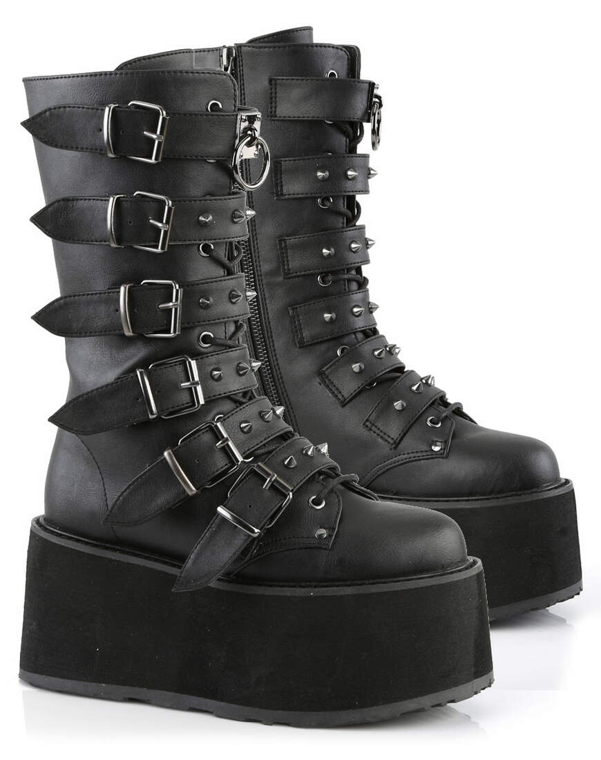 DAMNED-225 Black Platform Boots with Spiked Straps