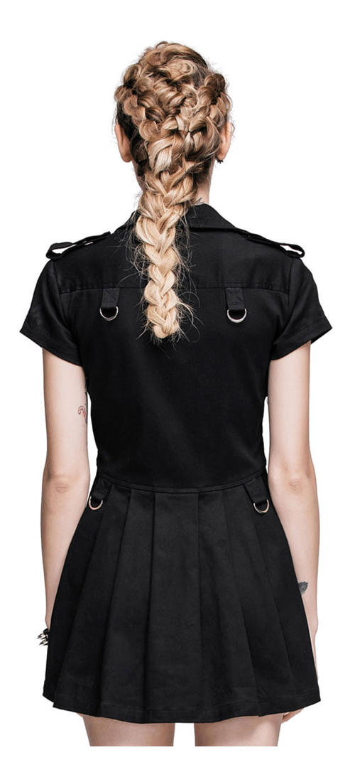 Analia Punk Dress - Short Black Dress with Studs & D-Rings