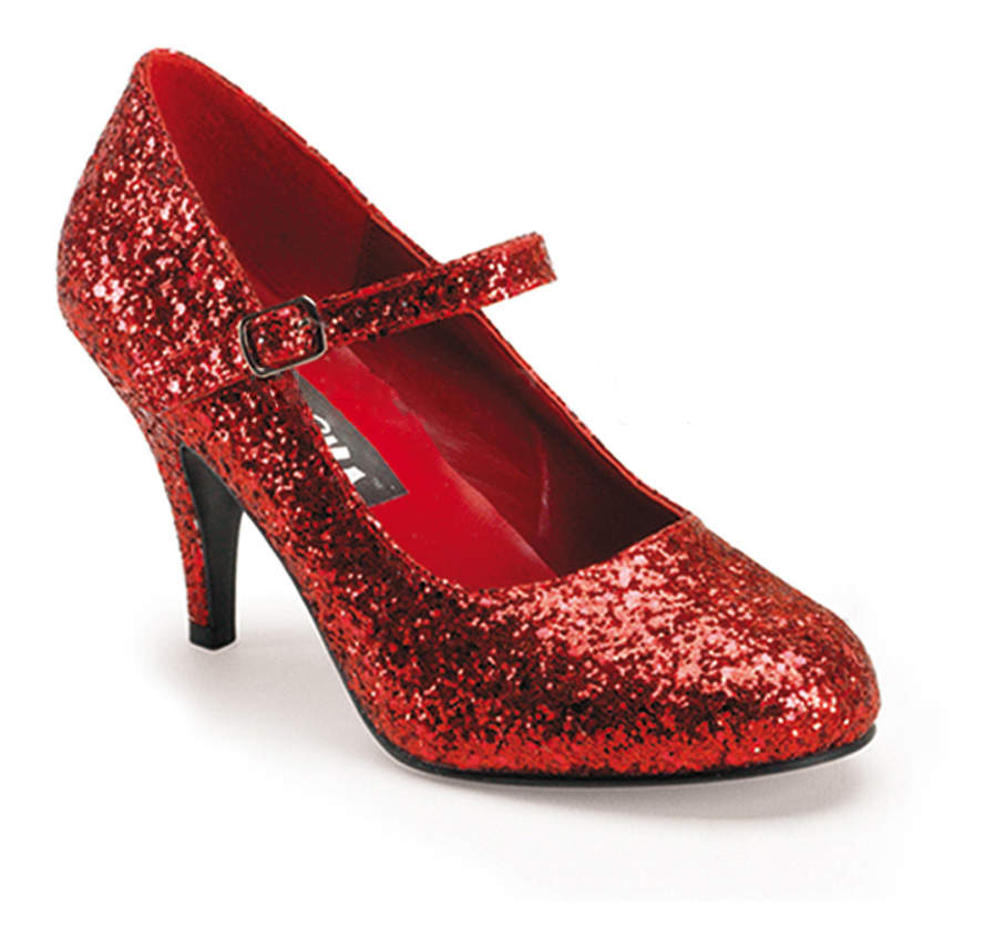 GLINDA-50G Red Glittered Mary Jane Heels - 3 Inch