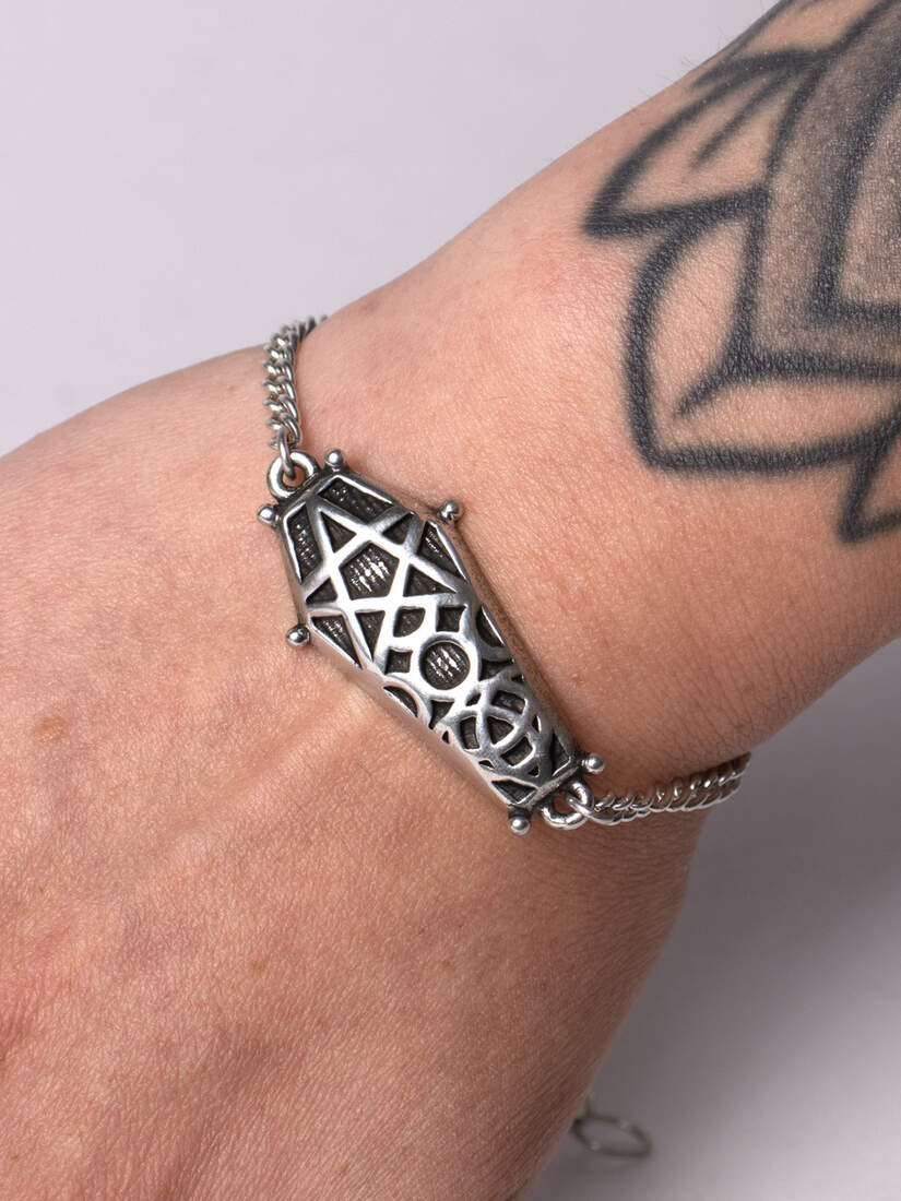 Bracelet Pentagramme Alchemy Gothic - En Métal (potin) - Taille L Ajustable - Neuf Avec étiquettes
