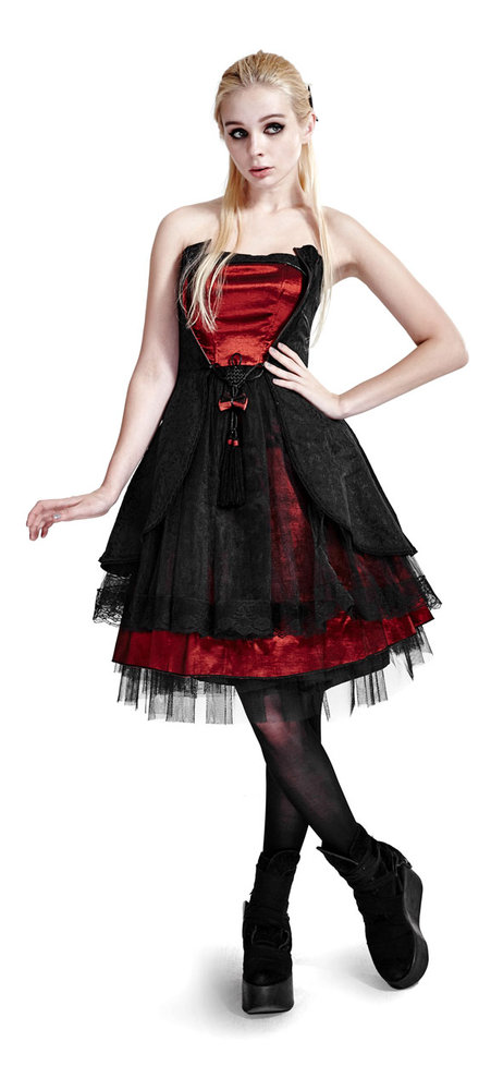 gothic black and red dress Red & Black Gothic One Shoulder Dress