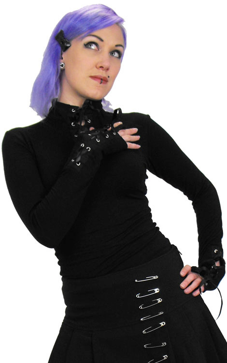 Milisha Lace Up Jersey Top with Satin Ribbon Details