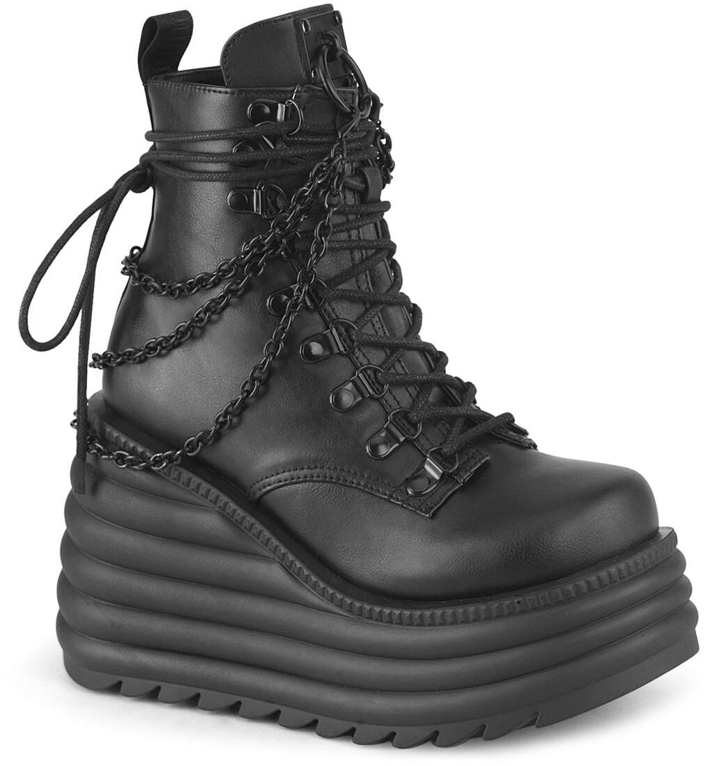 Demonia(デモニア) MORTE-65 ウェッジソール厚底アンクルブーツ Dリングレースアップ チェーン サイドZIP つや消し黒◆取り寄せ morte-65.jpg