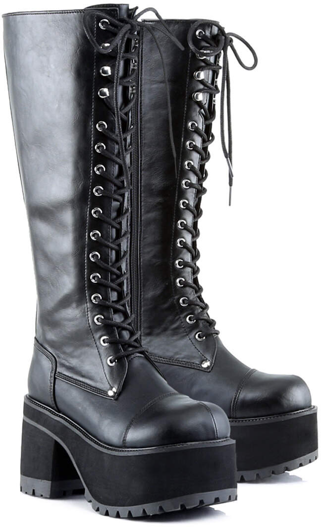 Demonia Ranger-302 | Men's Black Knee-High Platform Boots