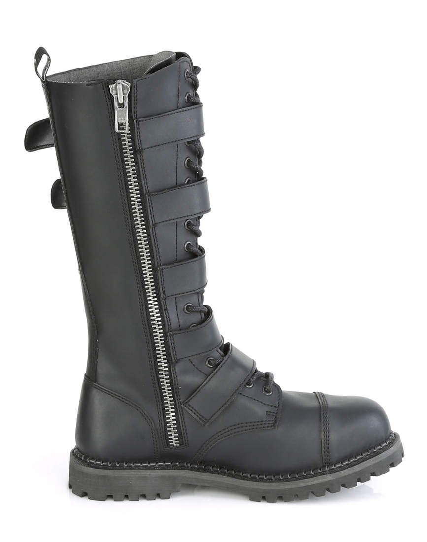 Demonia RIOT-18BK Black Leather Knee High Boots | Punk Shoes Australia
